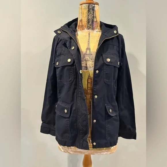 J Crew Factory Women’s Navy Blue Resin Coated Twill Field Jacket XS - Picture 3 of 9